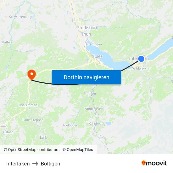 Interlaken to Boltigen map