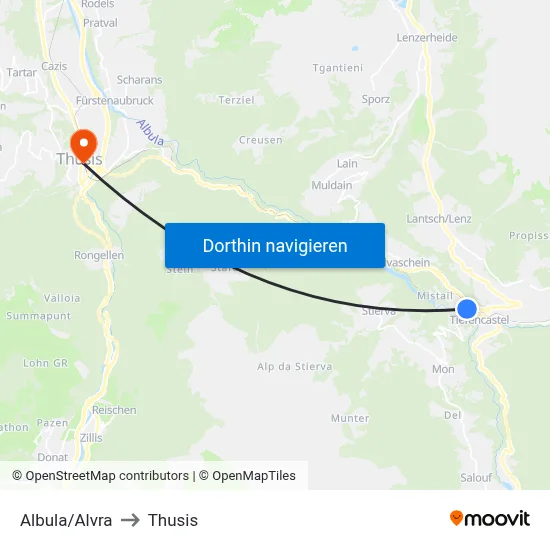 Albula/Alvra to Thusis map