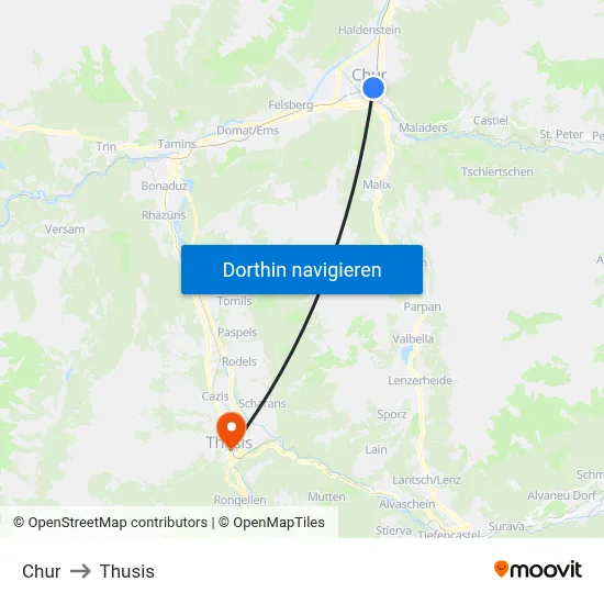 Chur to Thusis map