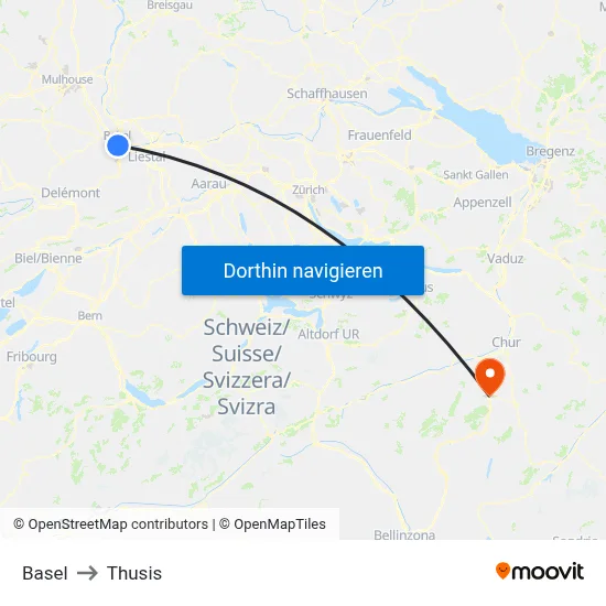 Basel to Thusis map