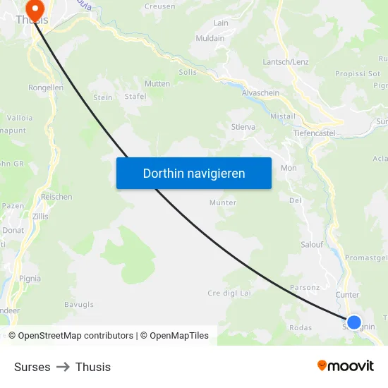 Surses to Thusis map