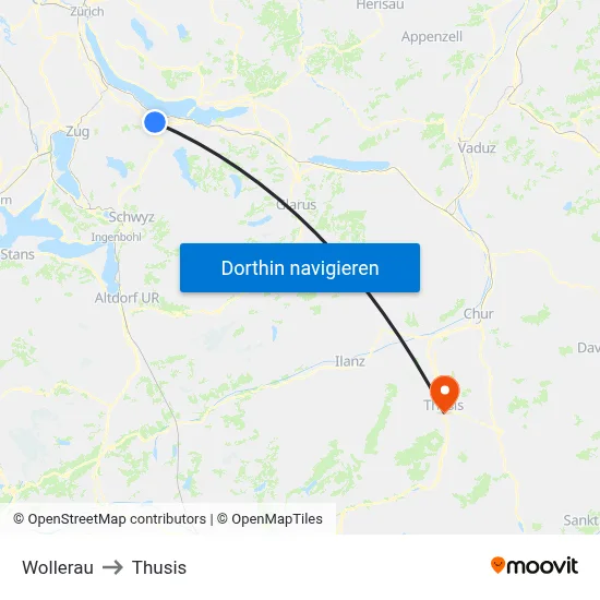 Wollerau to Thusis map