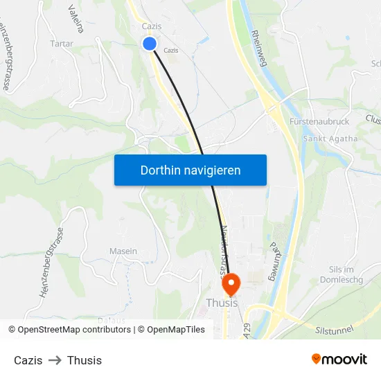 Cazis to Thusis map