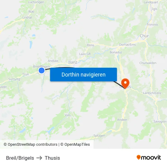 Breil/Brigels to Thusis map