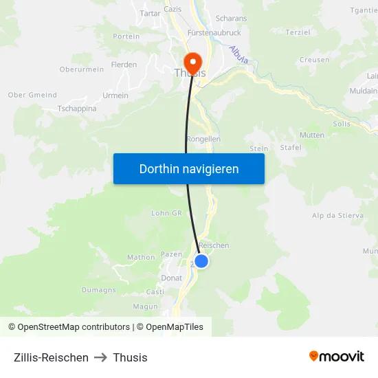 Zillis-Reischen to Thusis map