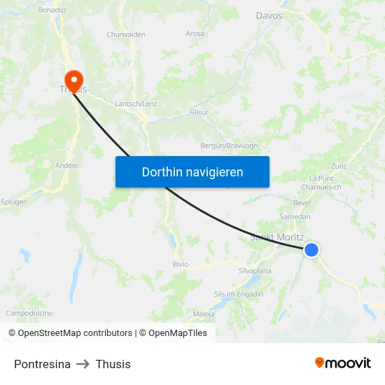 Pontresina to Thusis map