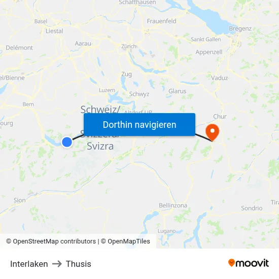 Interlaken to Thusis map