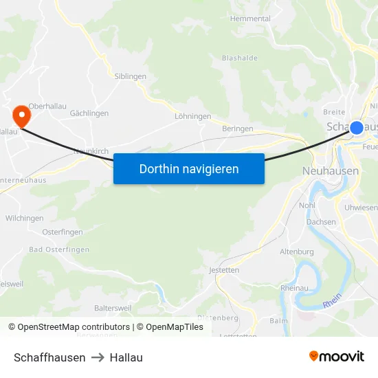 Schaffhausen to Hallau map