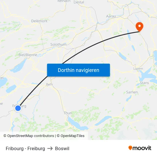 Fribourg - Freiburg to Boswil map