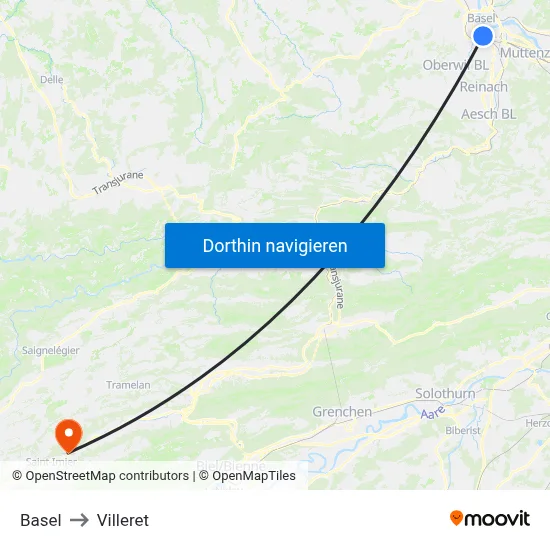 Basel to Villeret map