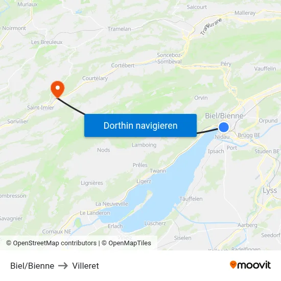 Biel/Bienne to Villeret map