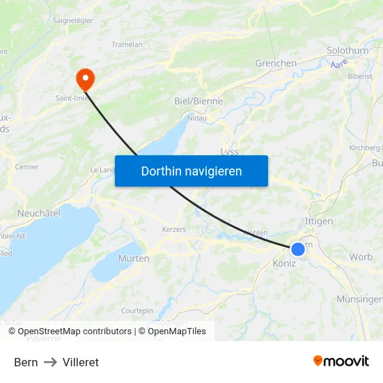 Bern to Villeret map