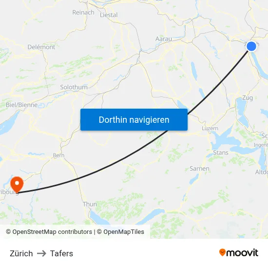 Zürich to Tafers map