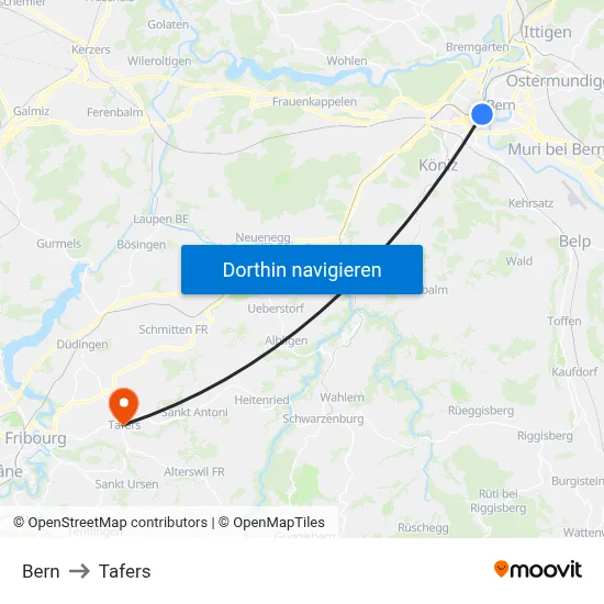 Bern to Tafers map