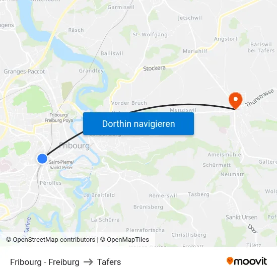 Fribourg - Freiburg to Tafers map
