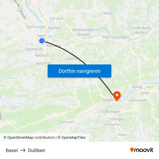 Basel to Dulliken map