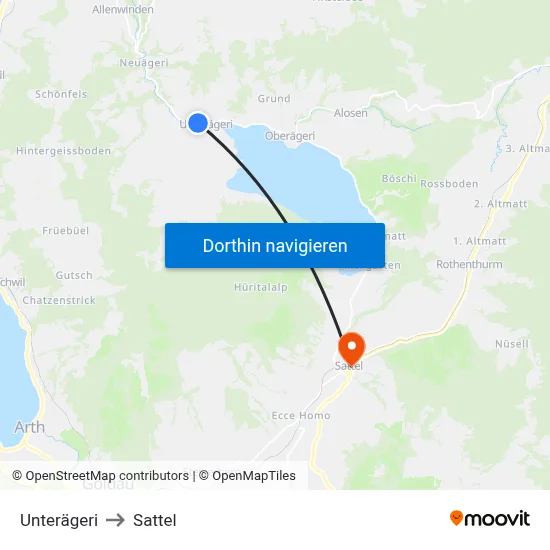 Unterägeri to Sattel map