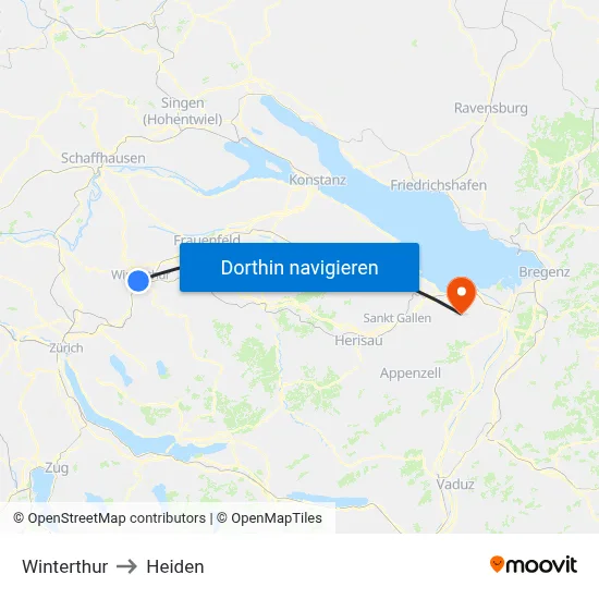 Winterthur to Heiden map