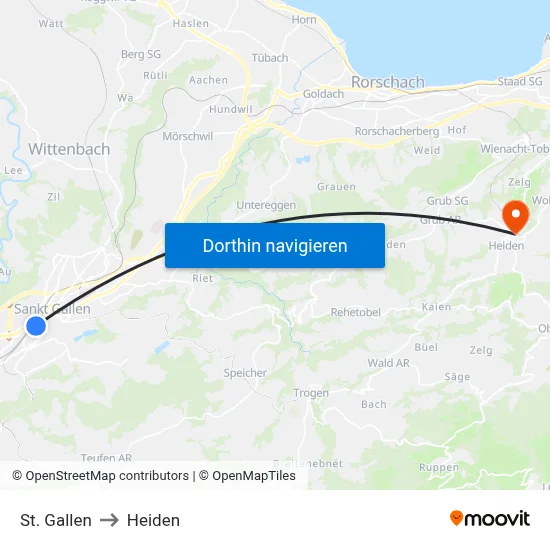 St. Gallen to Heiden map