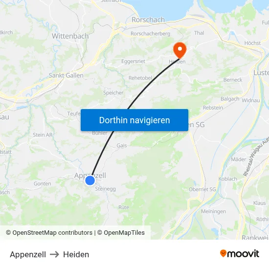 Appenzell to Heiden map