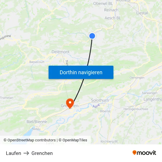 Laufen to Grenchen map