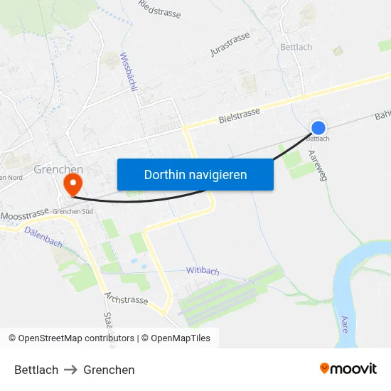 Bettlach to Grenchen map