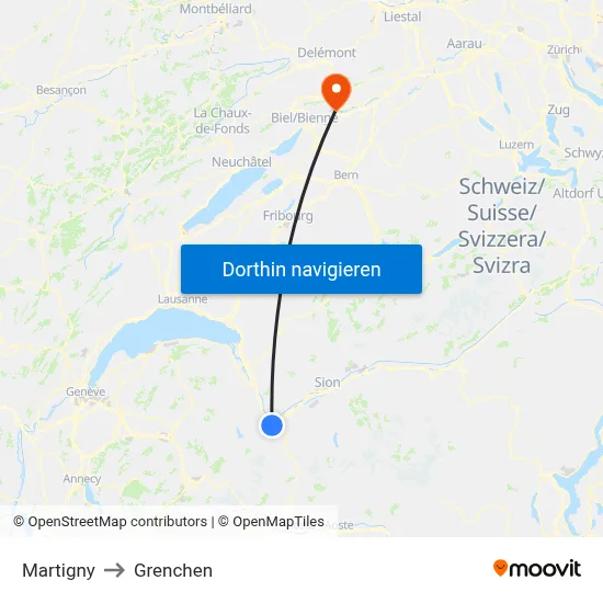 Martigny to Grenchen map