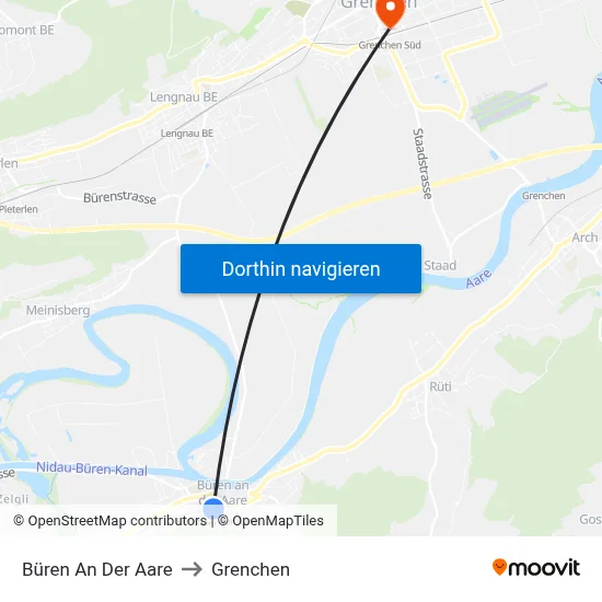 Büren An Der Aare to Grenchen map