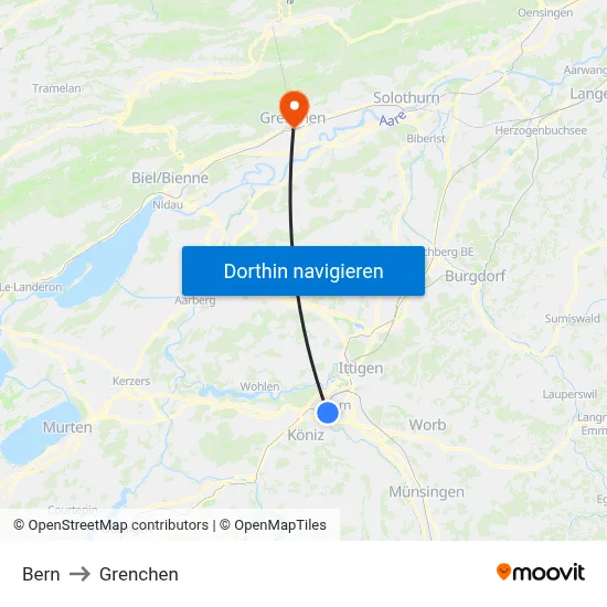 Bern to Grenchen map