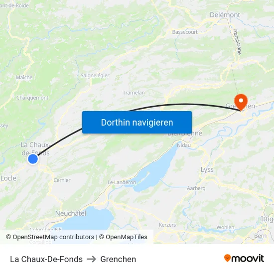 La Chaux-De-Fonds to Grenchen map