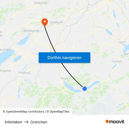 Interlaken to Grenchen map