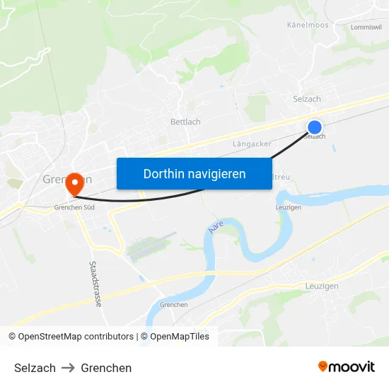 Selzach to Grenchen map