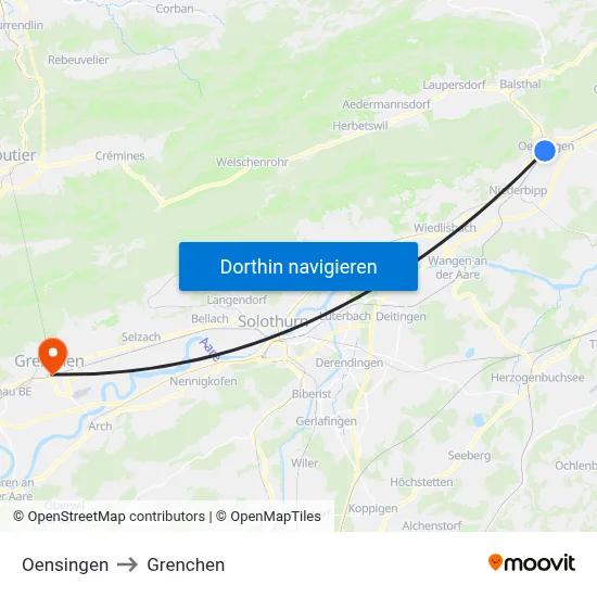 Oensingen to Grenchen map