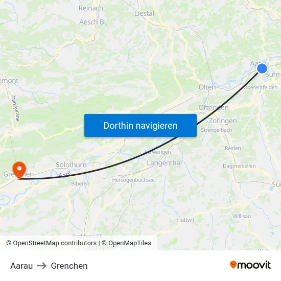 Aarau to Grenchen map