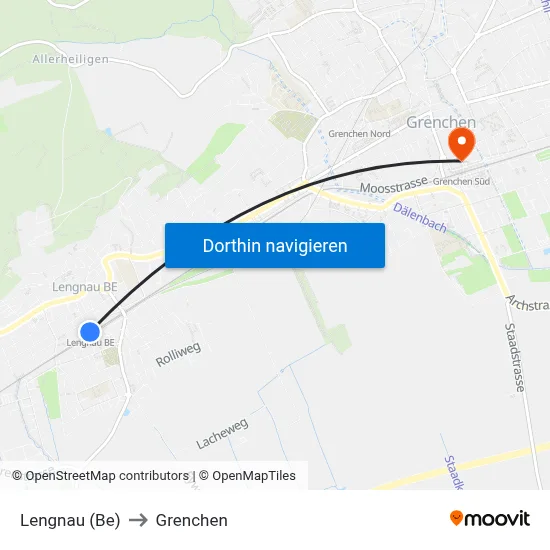 Lengnau (Be) to Grenchen map