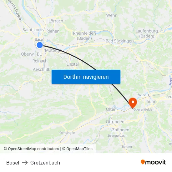 Basel to Gretzenbach map
