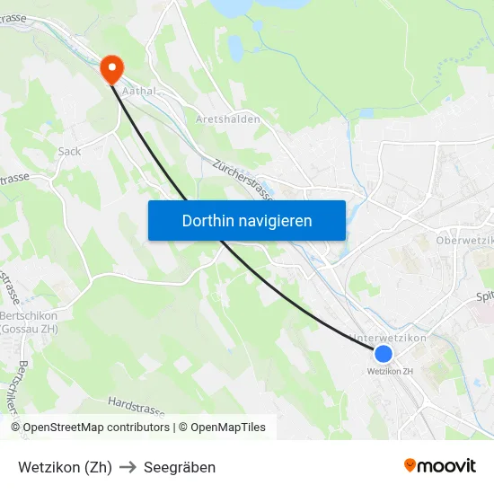 Wetzikon (Zh) to Seegräben map