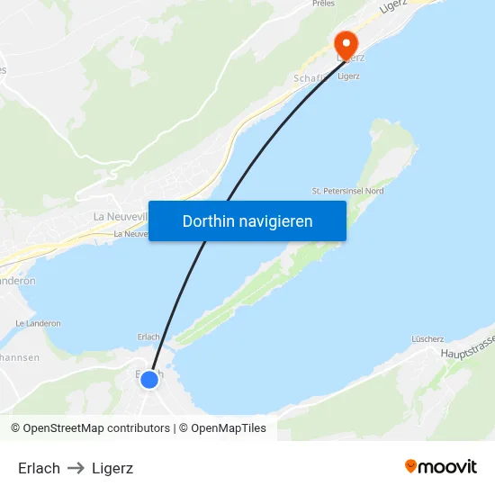 Erlach to Ligerz map