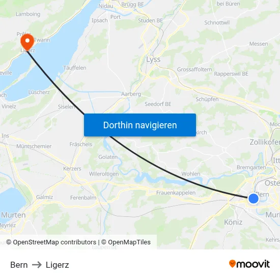 Bern to Ligerz map