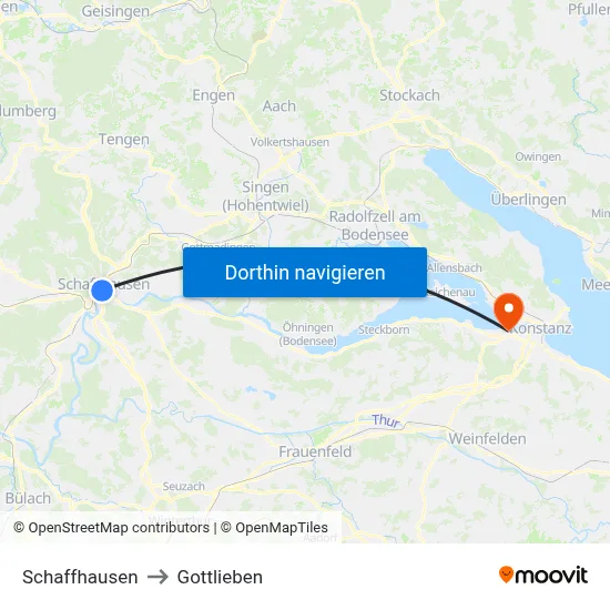 Schaffhausen to Gottlieben map