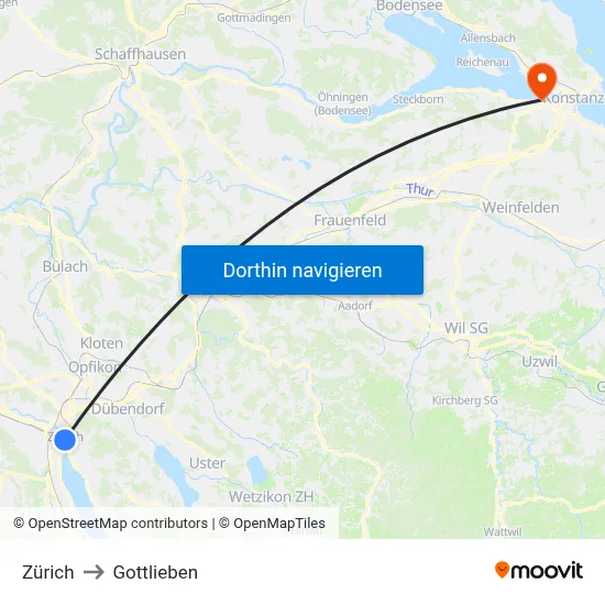 Zürich to Gottlieben map
