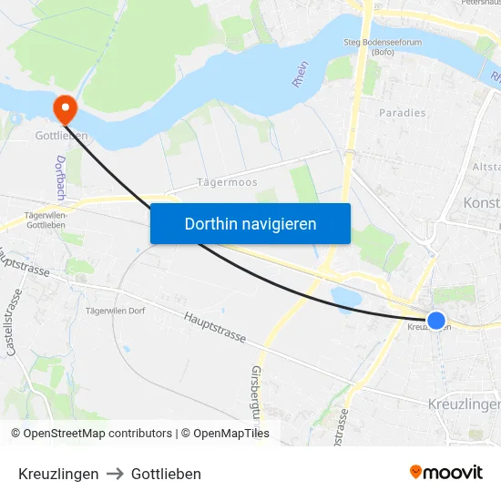 Kreuzlingen to Gottlieben map
