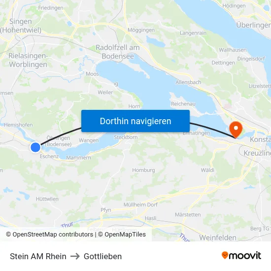 Stein AM Rhein to Gottlieben map