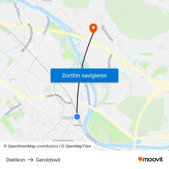 Dietikon to Geroldswil map