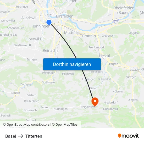 Basel to Titterten map