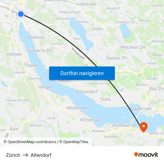 Zürich to Altendorf map