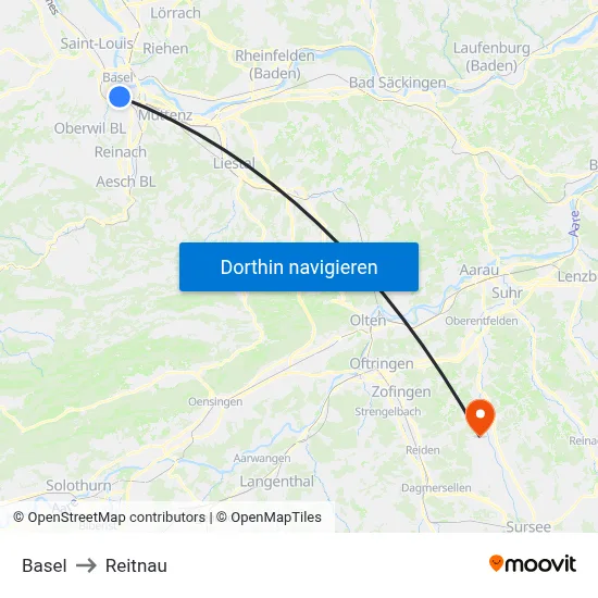Basel to Reitnau map