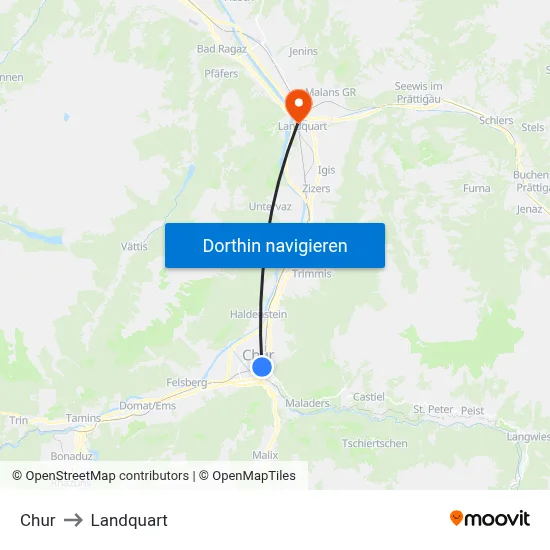 Chur to Landquart map