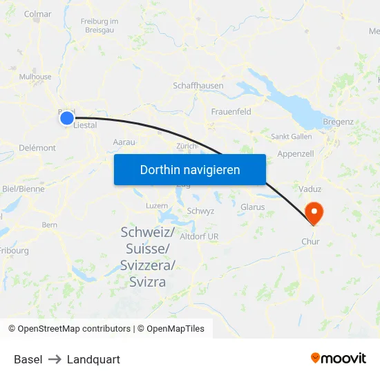 Basel to Landquart map