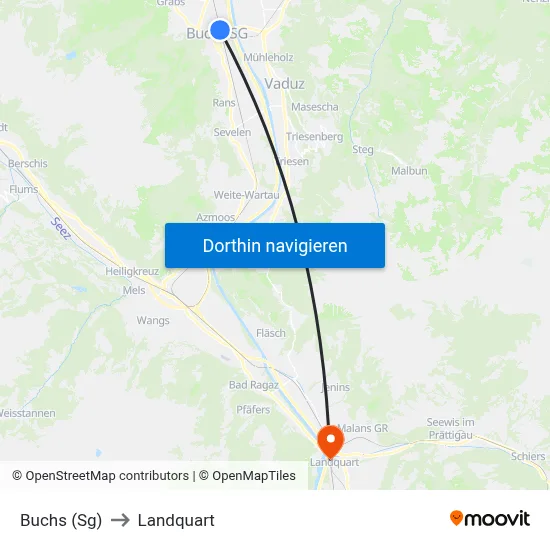 Buchs (Sg) to Landquart map